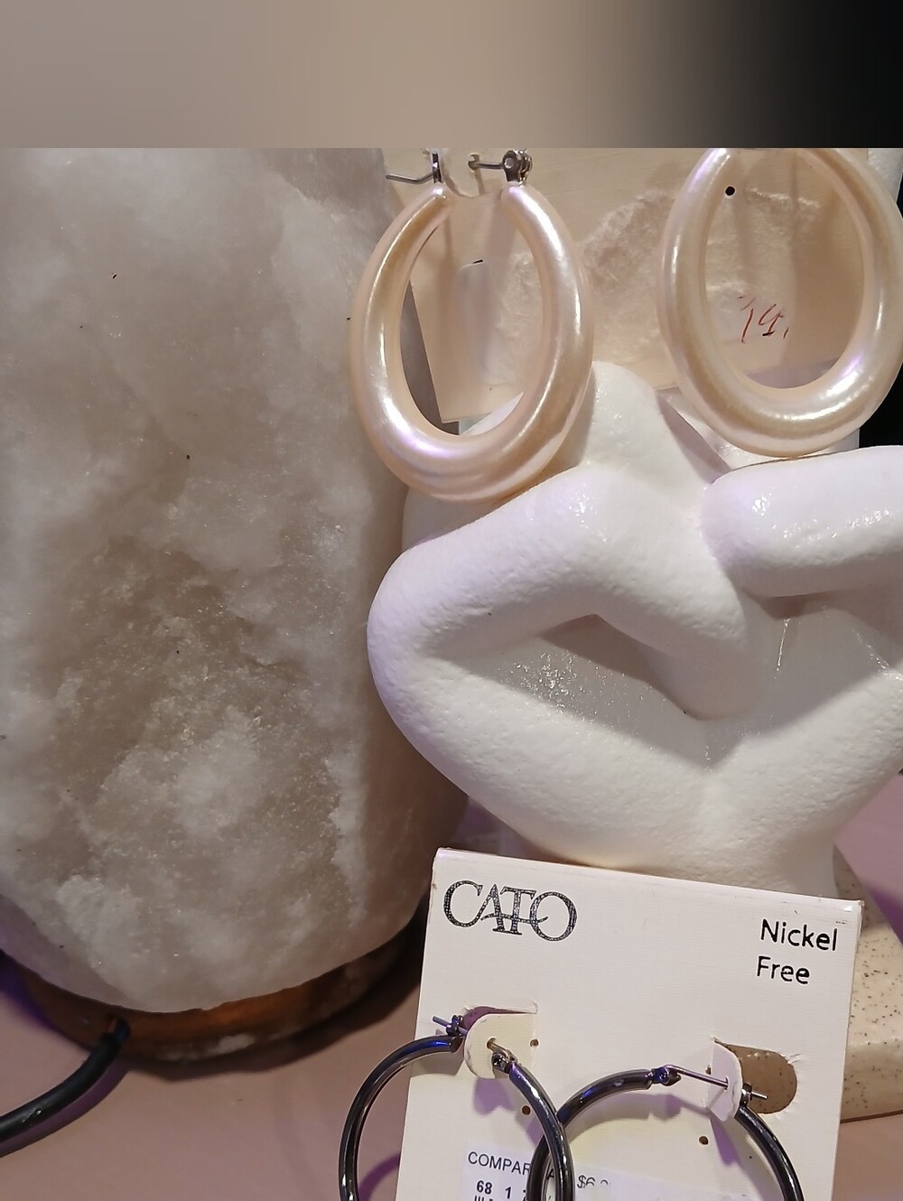 CATO Pearlized Hoops & Black Metal Hoop Earrings - 2 Pairs, 1 Price NWT/ON CARD